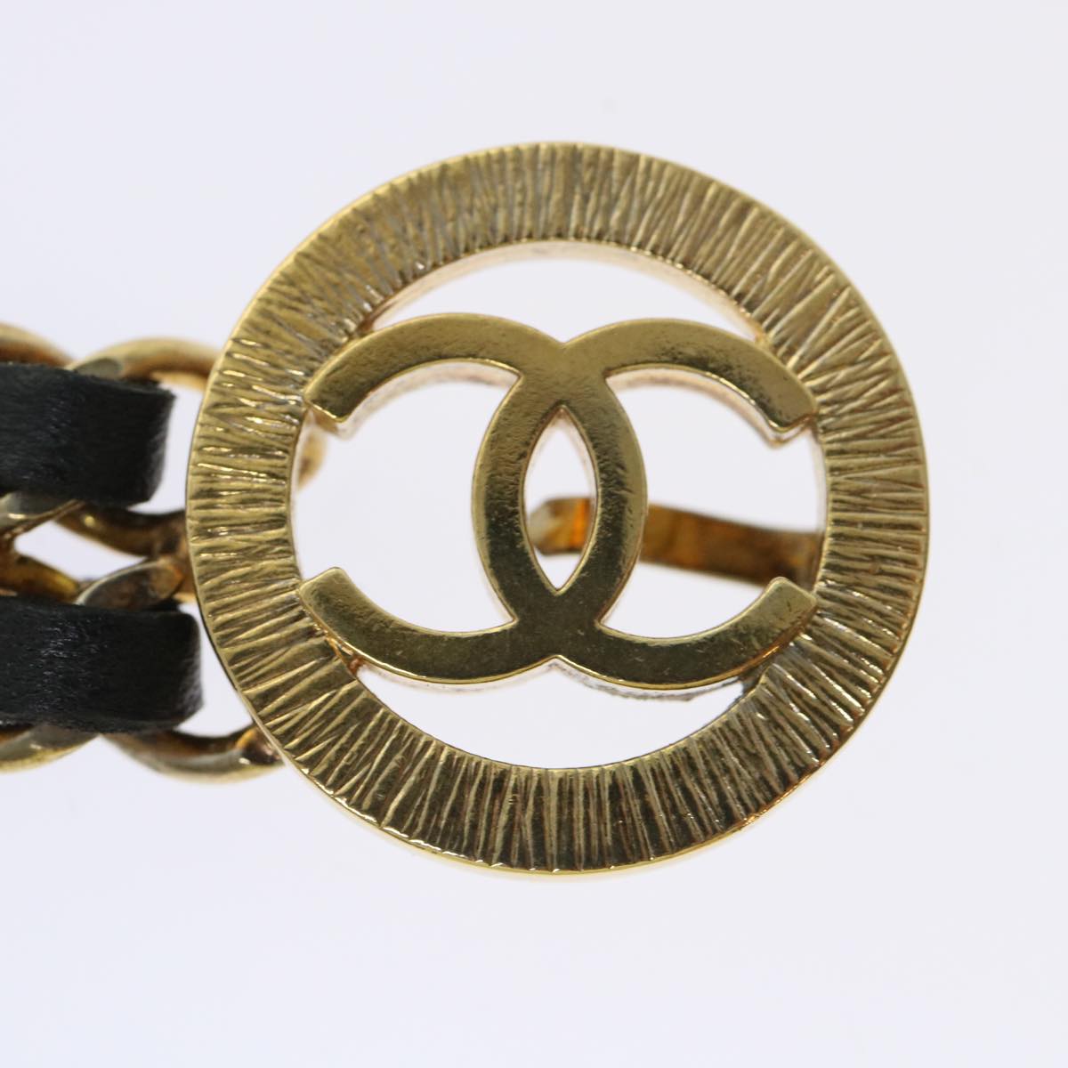 CHANEL Chain Belt Metal Leather Gold Tone Black CC ar9801B