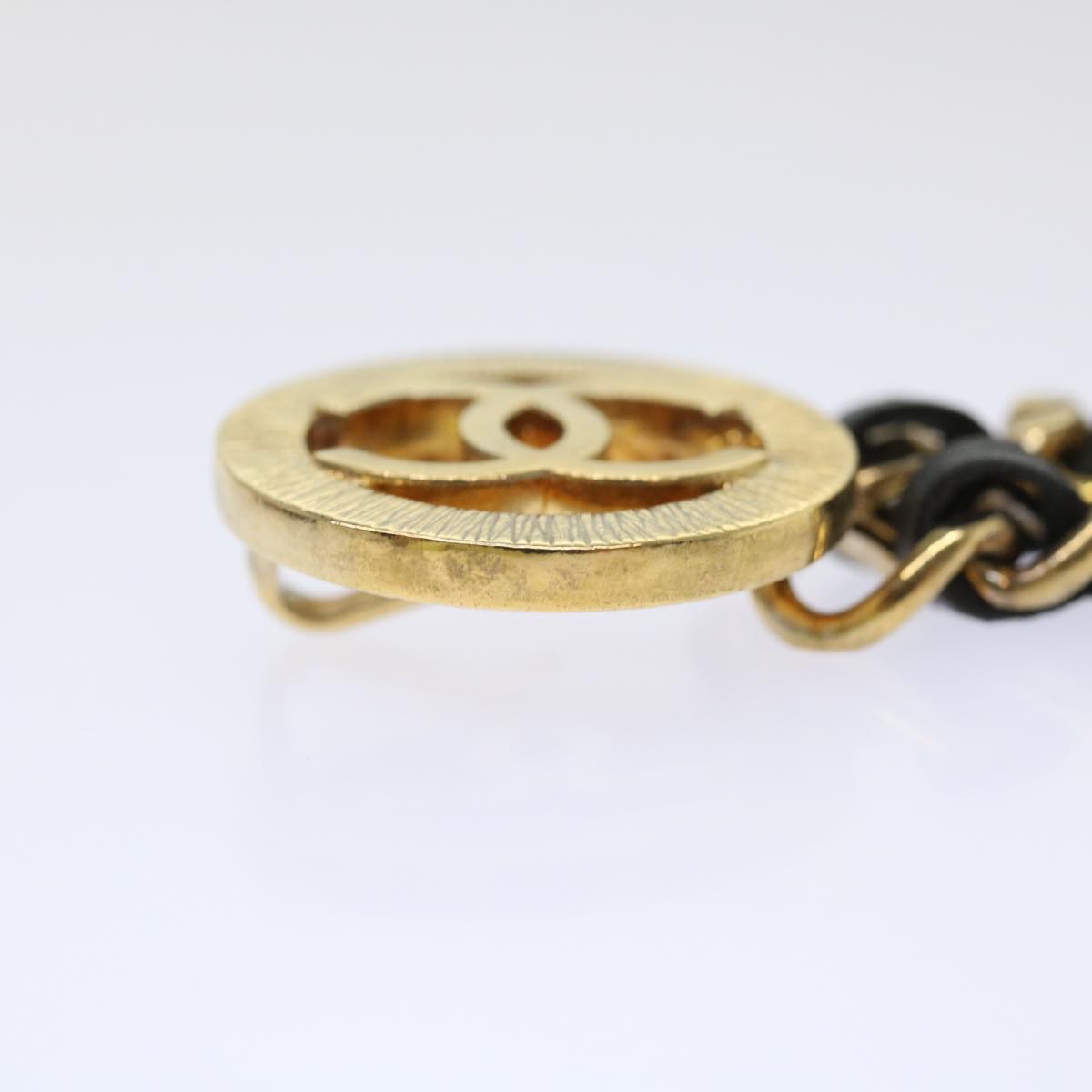 CHANEL Chain Belt Metal Leather Gold Tone Black CC ar9801B