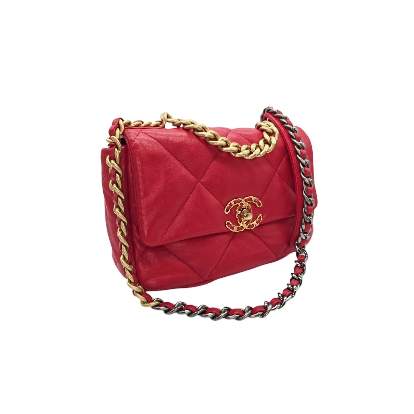 Chanel 19 Lambskin Quilted Medium Flap Bag Red