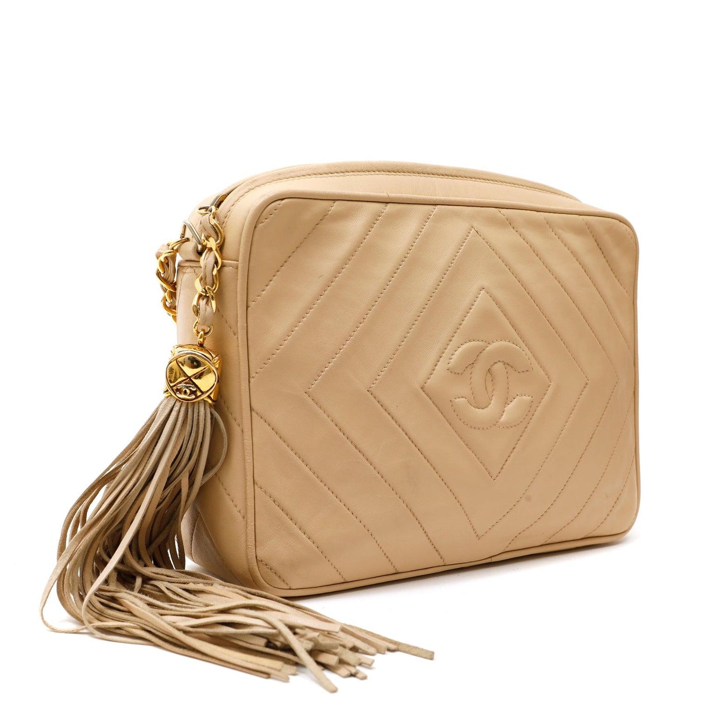 Chanel Beige Quilted Leather Vintage Camera Bag