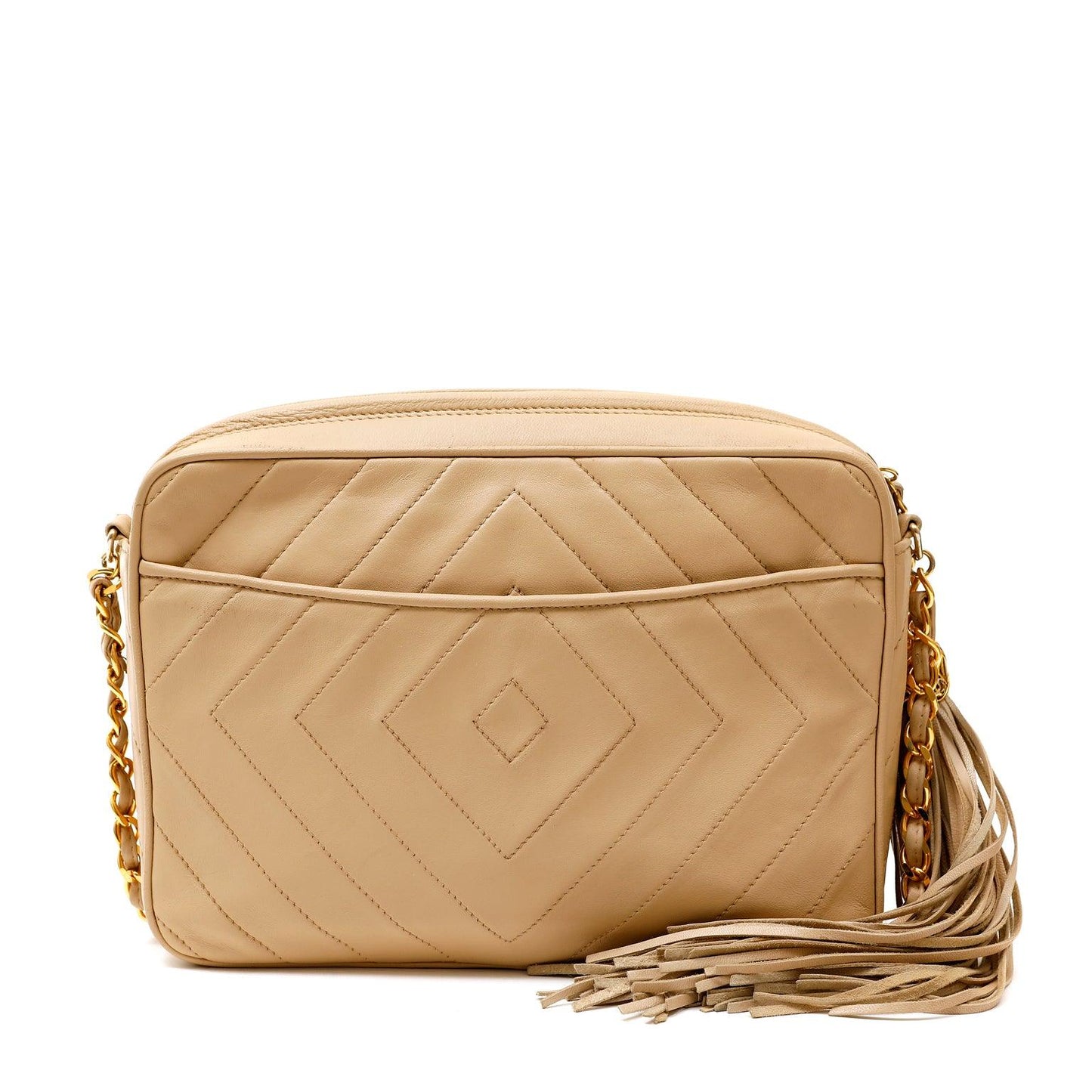 Chanel Beige Quilted Leather Vintage Camera Bag