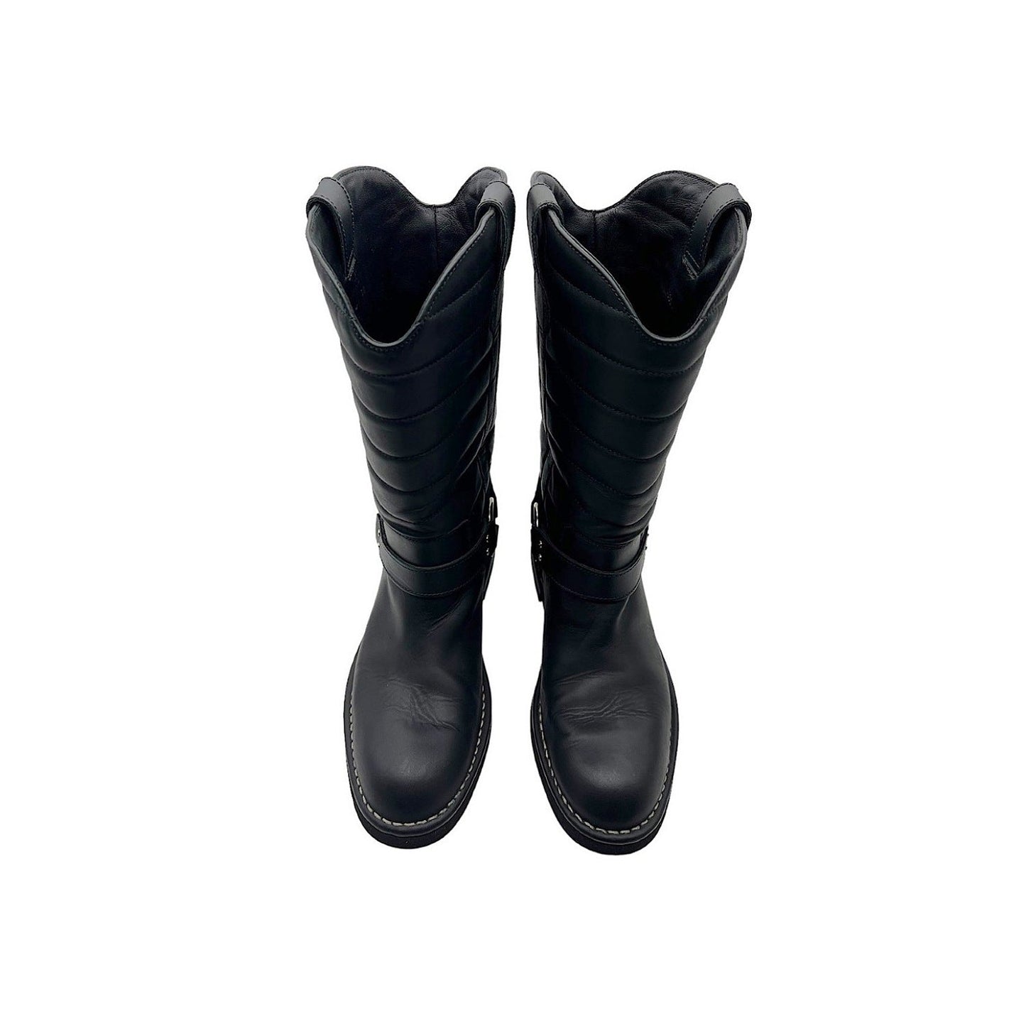 Chanel Quilted Calfskin Star Biker Boots Sz 40