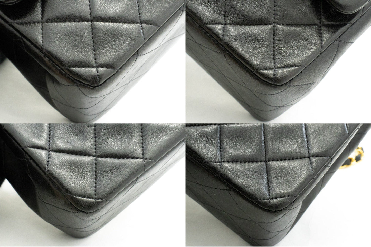CHANEL Classic Double Flap 10" Chain Shoulder Bag Black Lambskin k74