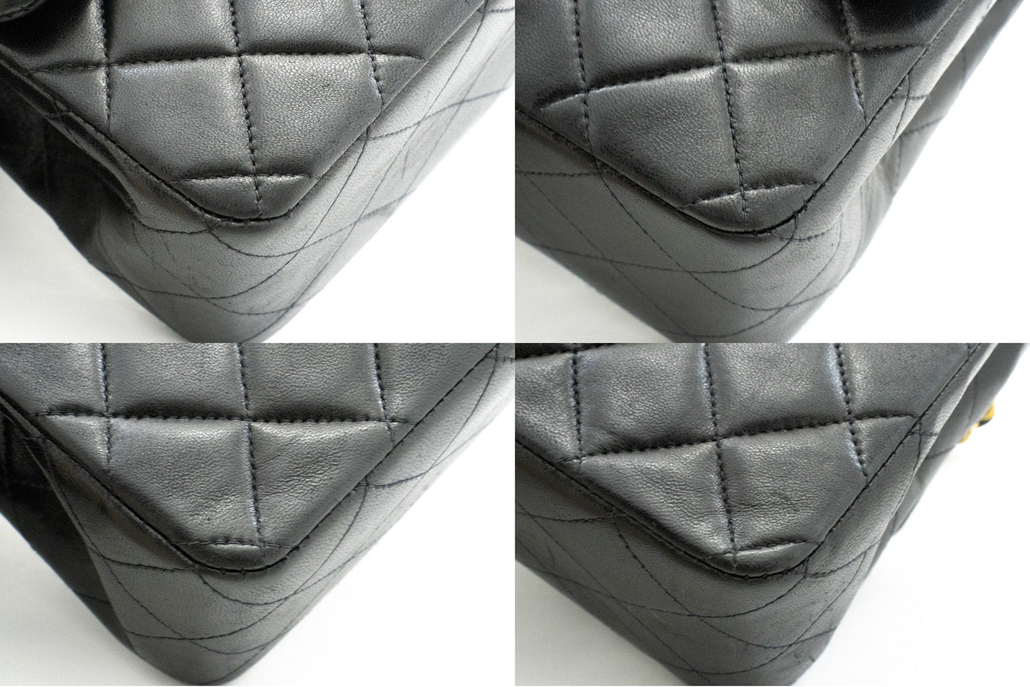 CHANEL Classic Double Flap 10" Chain Shoulder Bag Black Lambskin k49