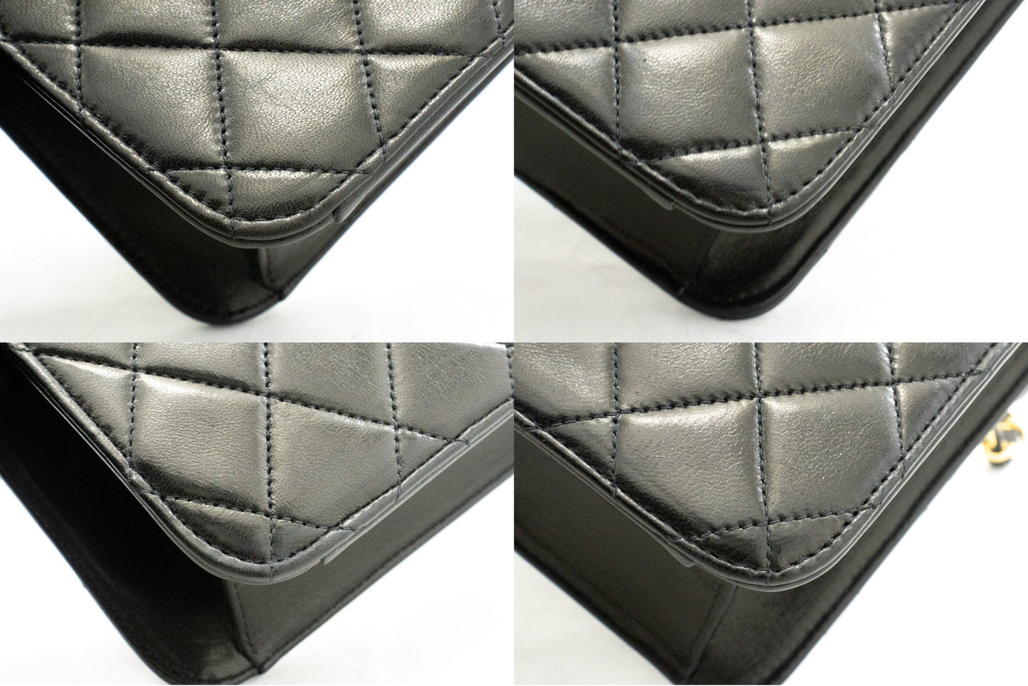 CHANEL Chain Shoulder Bag Clutch Black Quilted Flap Lambskin Purse k36