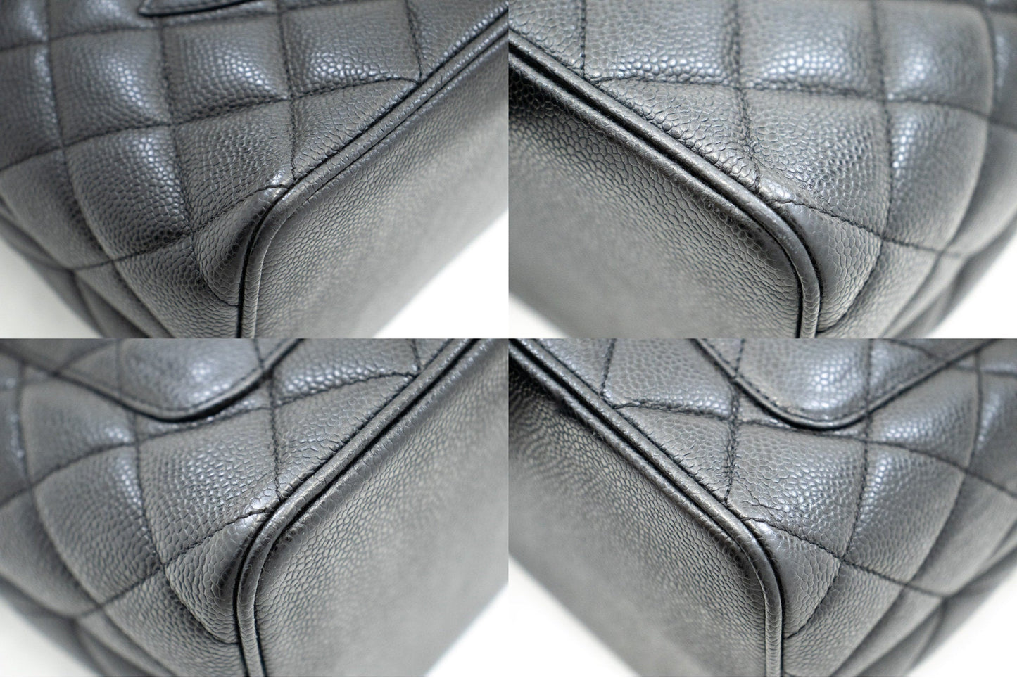 CHANEL Silver Medallion Caviar Shoulder Bag Shopping Tote Black SV k57