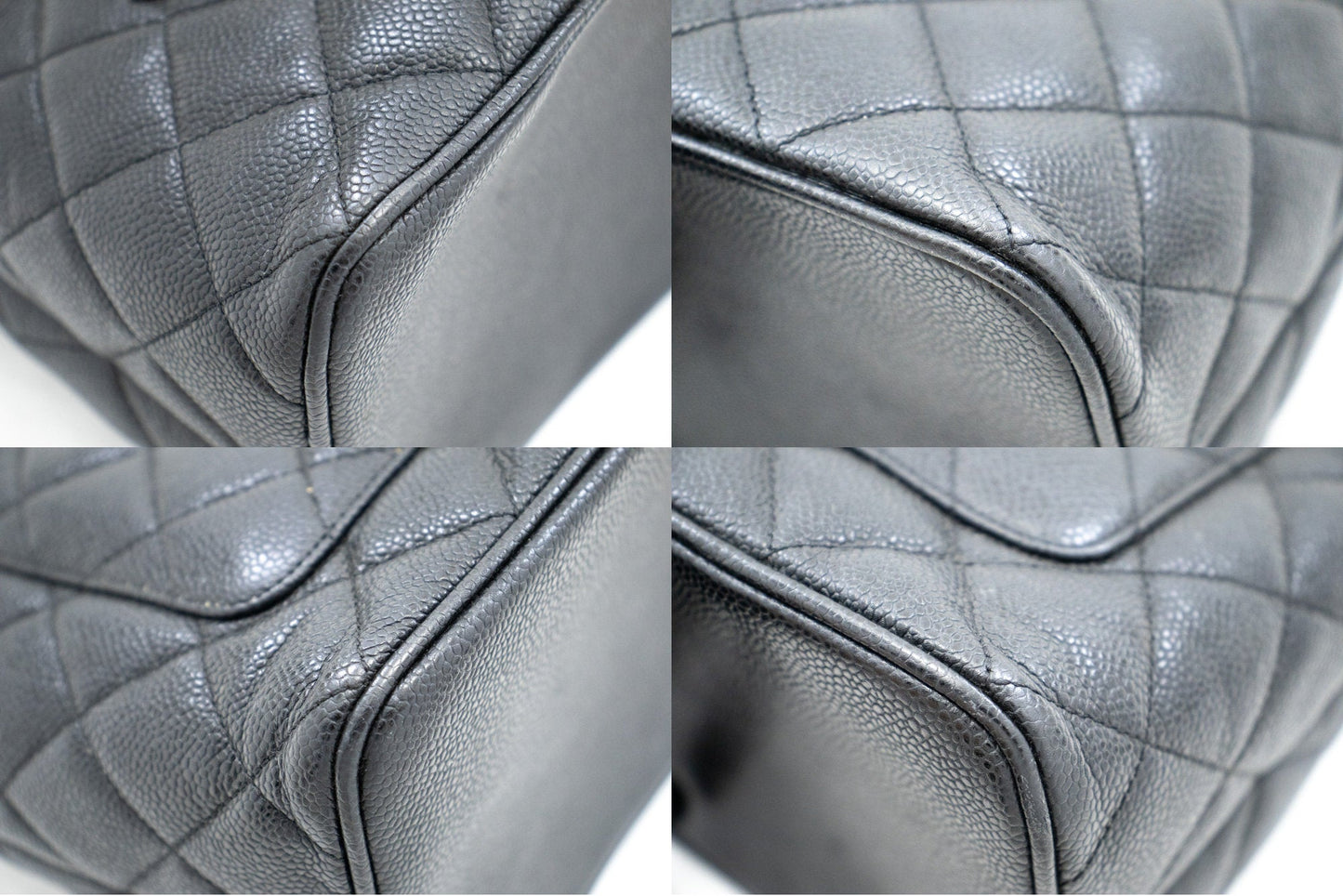 CHANEL Silver Medallion Caviar Shoulder Bag Shopping Tote Black k56