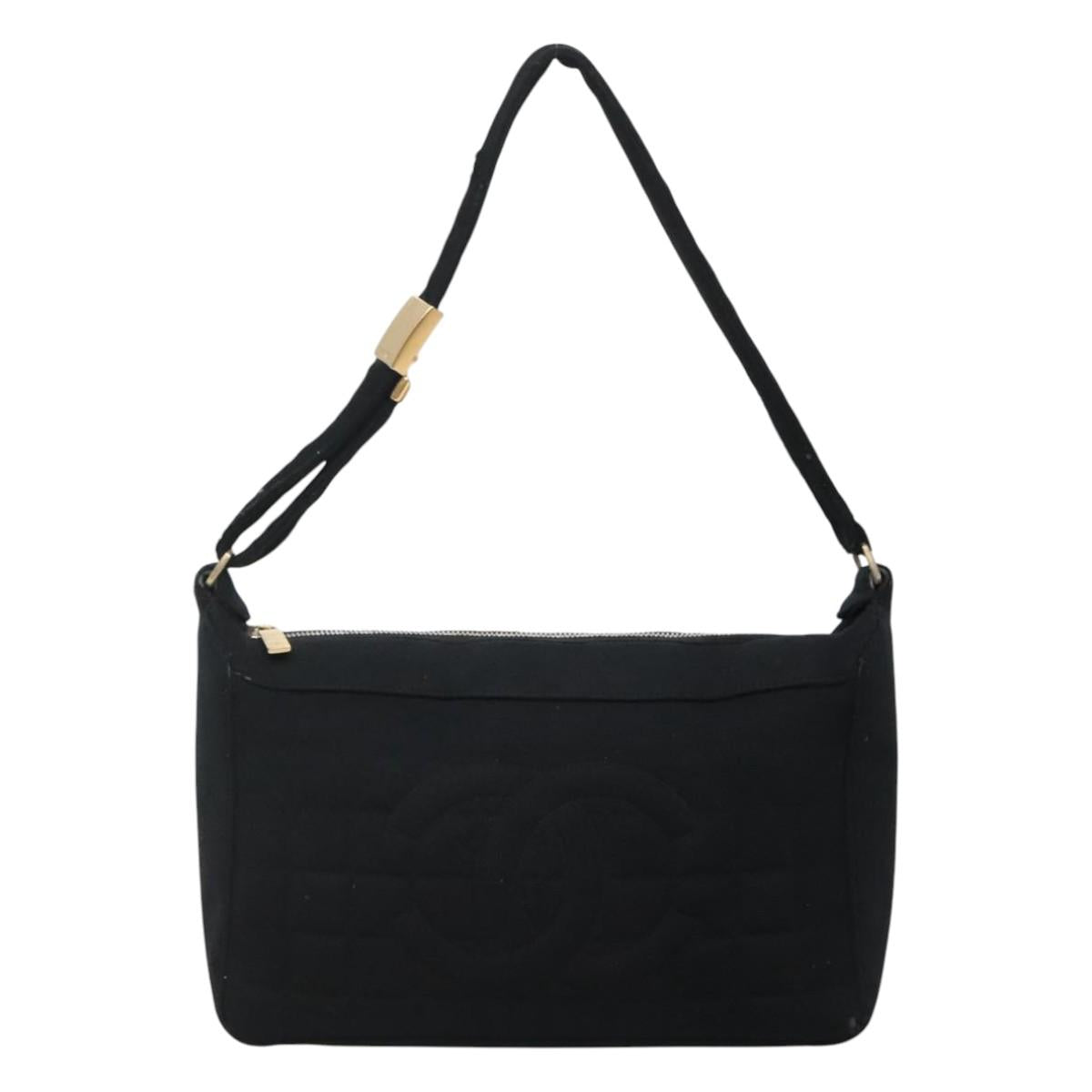 CHANEL Choco Bar line Shoulder Bag Canvas Black CC BA034