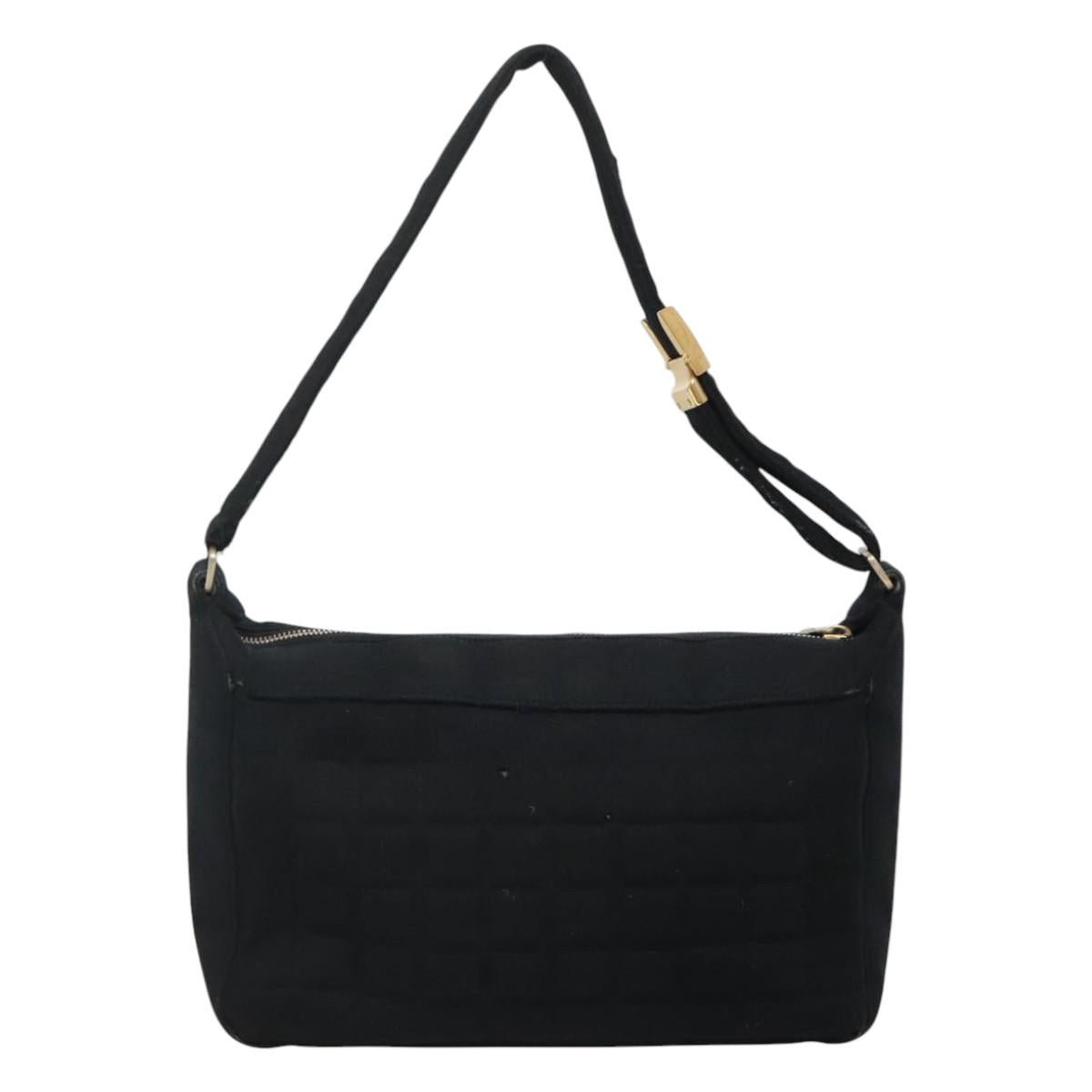 CHANEL Choco Bar line Shoulder Bag Canvas Black CC BA034