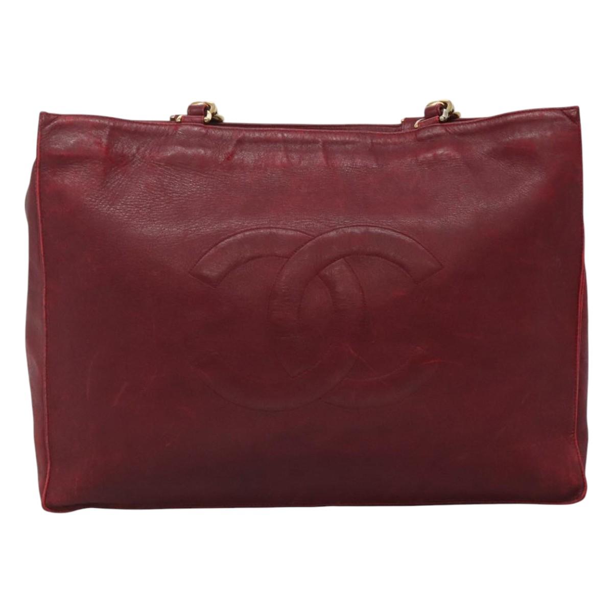 CHANEL COCO Mark Chain Shoulder Bag Lamb Skin Red Gold CC BA095