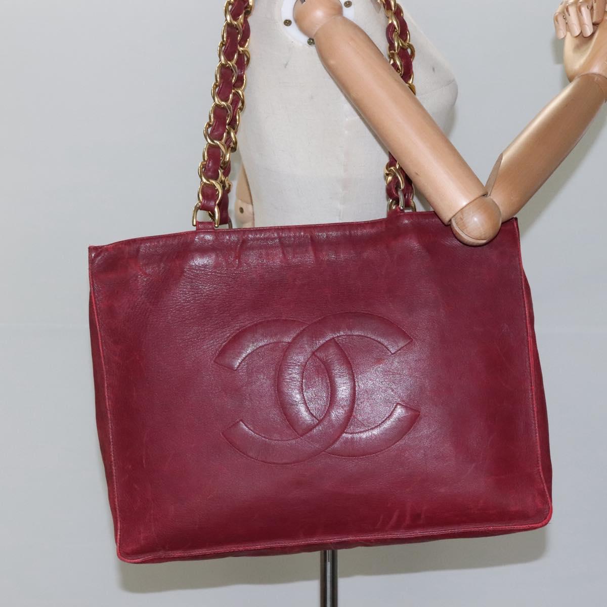 CHANEL COCO Mark Chain Shoulder Bag Lamb Skin Red Gold CC BA095