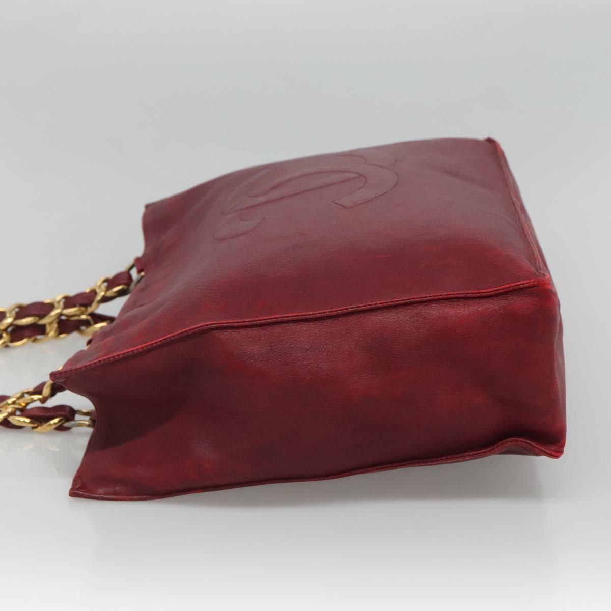 CHANEL COCO Mark Chain Shoulder Bag Lamb Skin Red Gold CC BA095