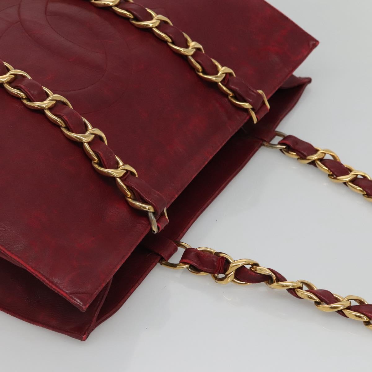 CHANEL COCO Mark Chain Shoulder Bag Lamb Skin Red Gold CC BA095