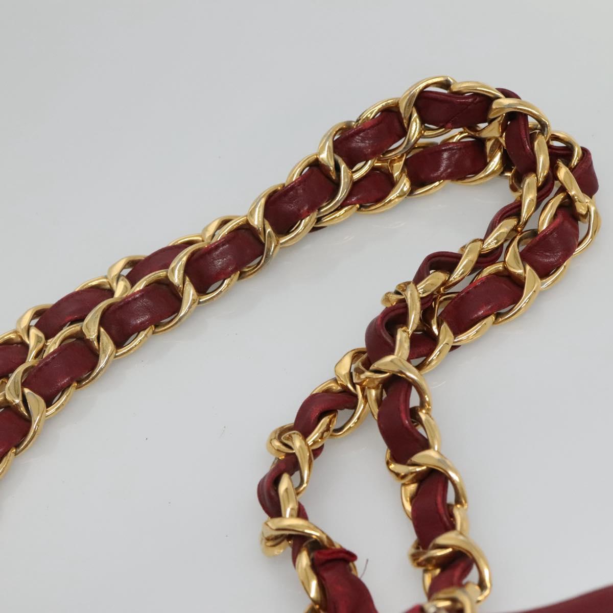 CHANEL COCO Mark Chain Shoulder Bag Lamb Skin Red Gold CC BA095