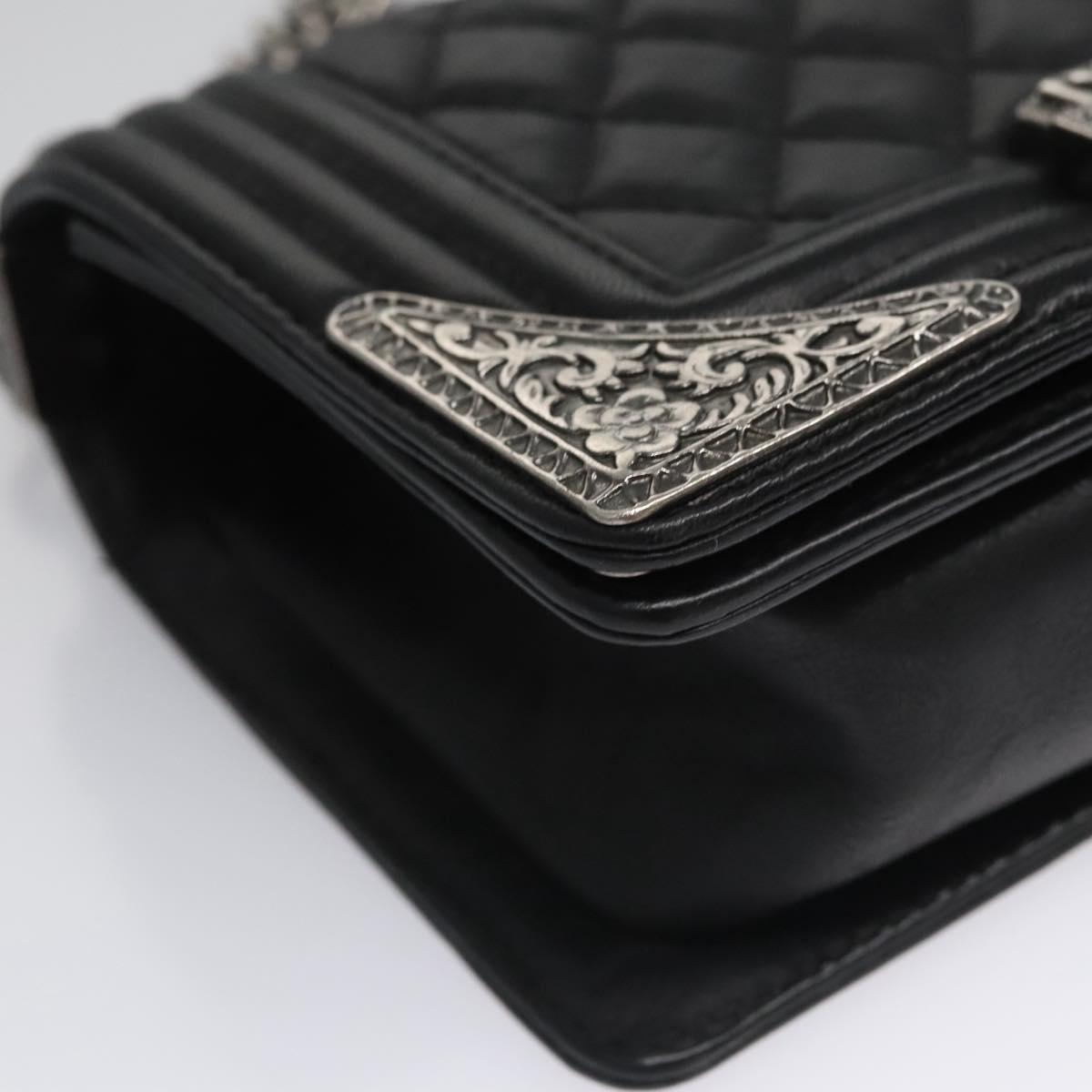 CHANEL Chain Matelasse Boy Chanel Shoulder Bag Lamb Skin Black CC BA244S