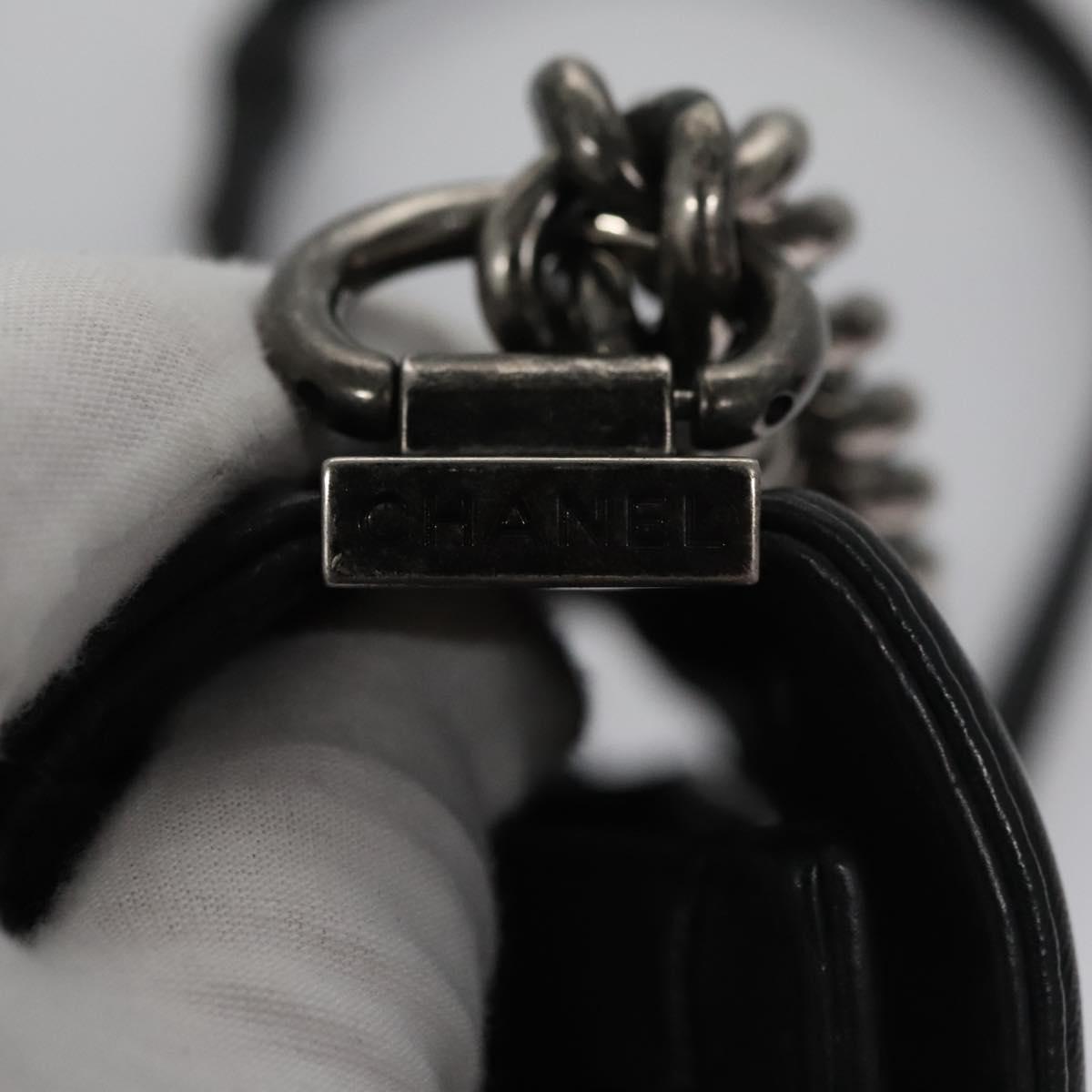 CHANEL Chain Matelasse Boy Chanel Shoulder Bag Lamb Skin Black CC BA244S