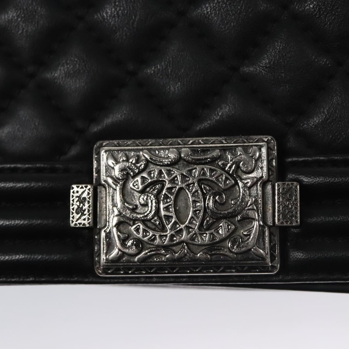 CHANEL Chain Matelasse Boy Chanel Shoulder Bag Lamb Skin Black CC BA244S