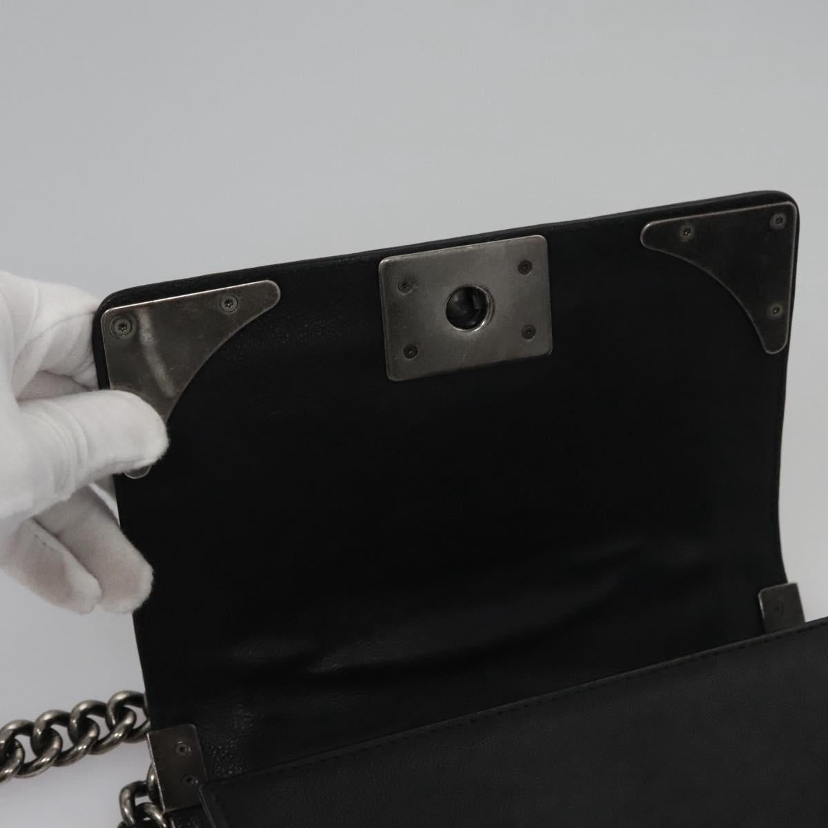 CHANEL Chain Matelasse Boy Chanel Shoulder Bag Lamb Skin Black CC BA244S