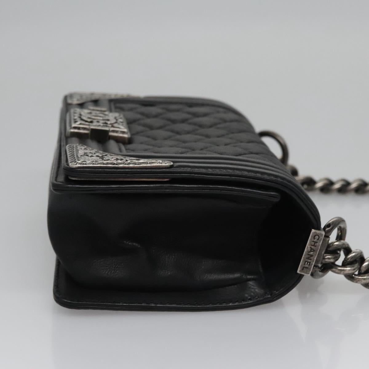 CHANEL Chain Matelasse Boy Chanel Shoulder Bag Lamb Skin Black CC BA244S