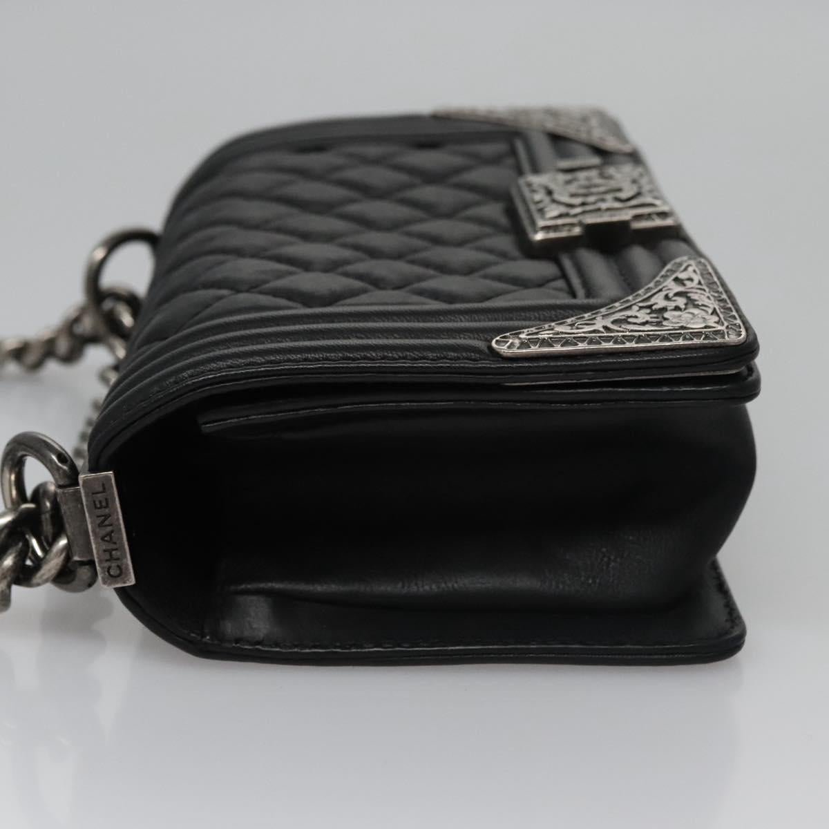CHANEL Chain Matelasse Boy Chanel Shoulder Bag Lamb Skin Black CC BA244S
