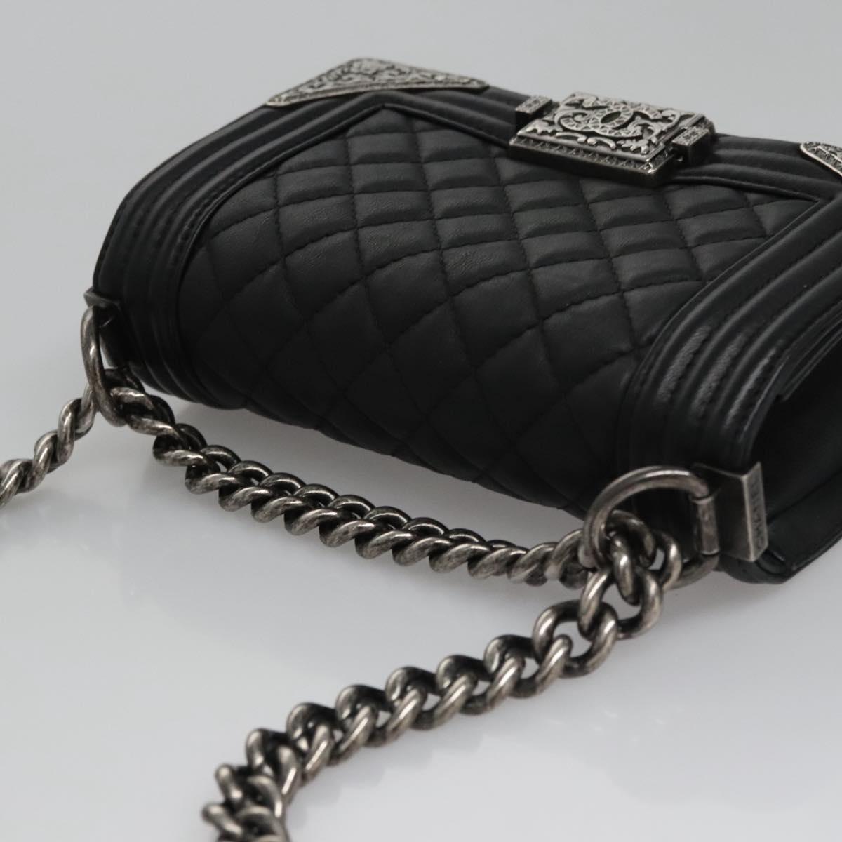 CHANEL Chain Matelasse Boy Chanel Shoulder Bag Lamb Skin Black CC BA244S