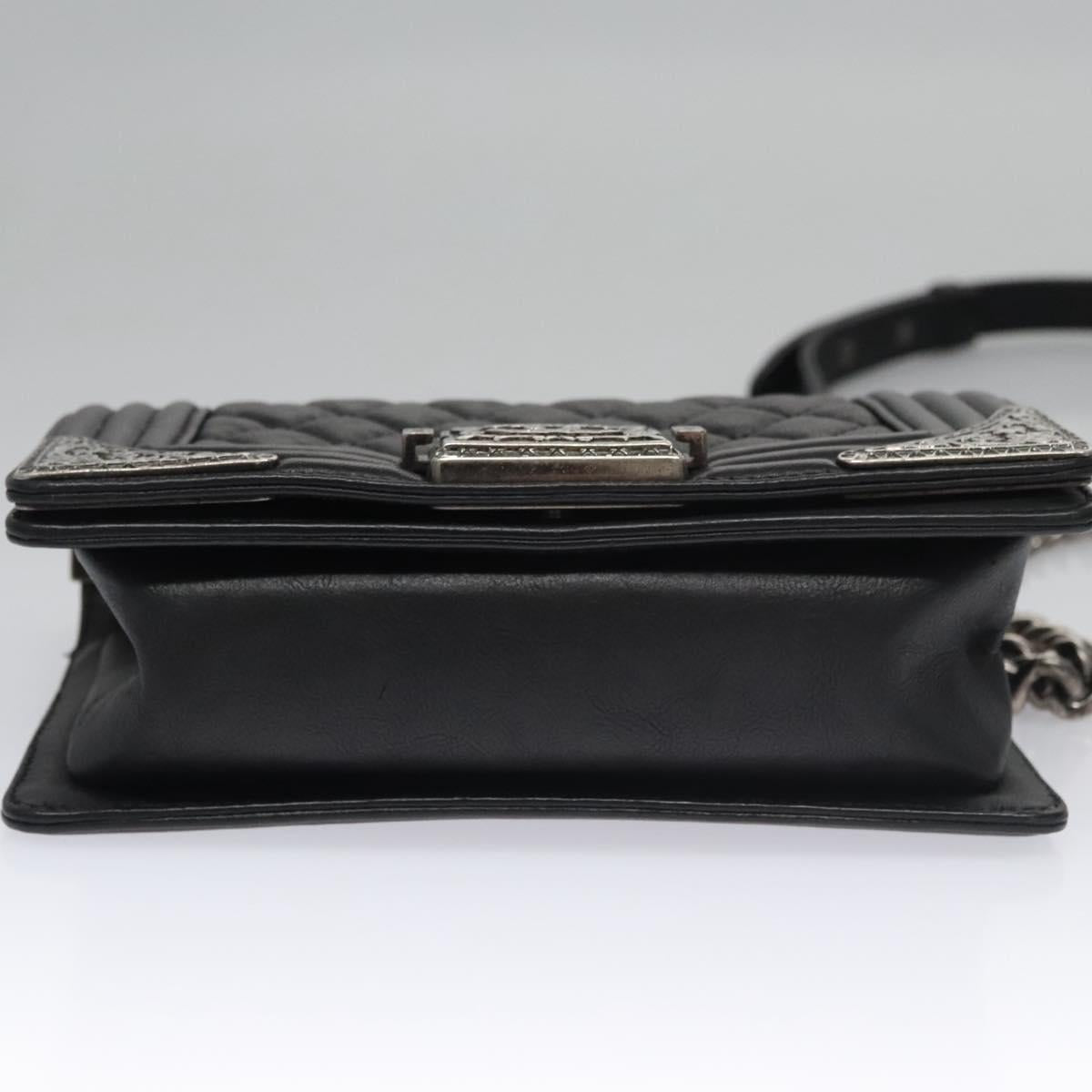 CHANEL Chain Matelasse Boy Chanel Shoulder Bag Lamb Skin Black CC BA244S