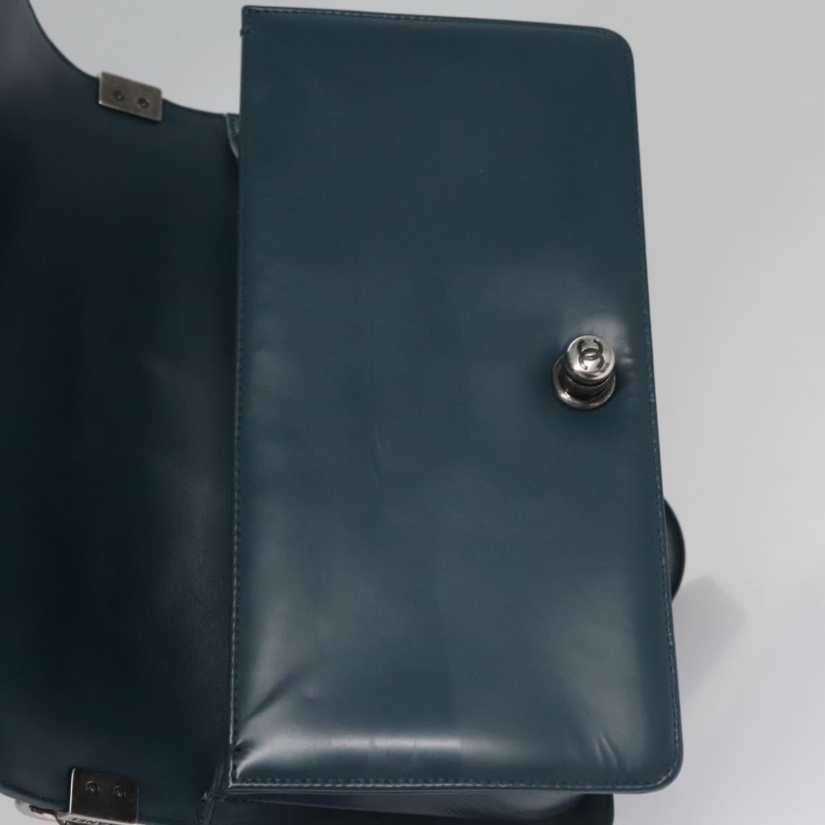 CHANEL Chain Matelasse Boy Chanel Shoulder Bag Leather Blue CC BA247A