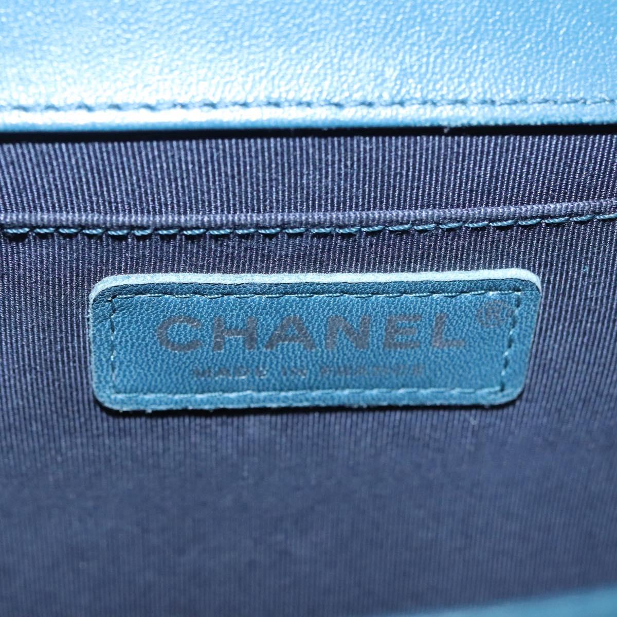 CHANEL Chain Matelasse Boy Chanel Shoulder Bag Leather Blue CC BA247A