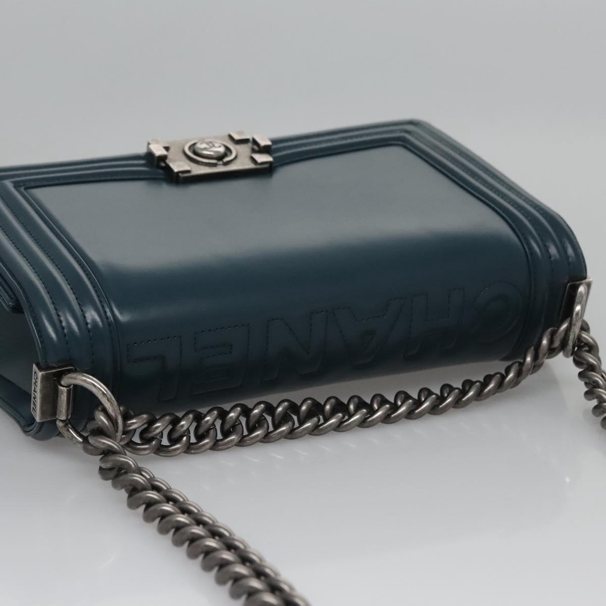 CHANEL Chain Matelasse Boy Chanel Shoulder Bag Leather Blue CC BA247A