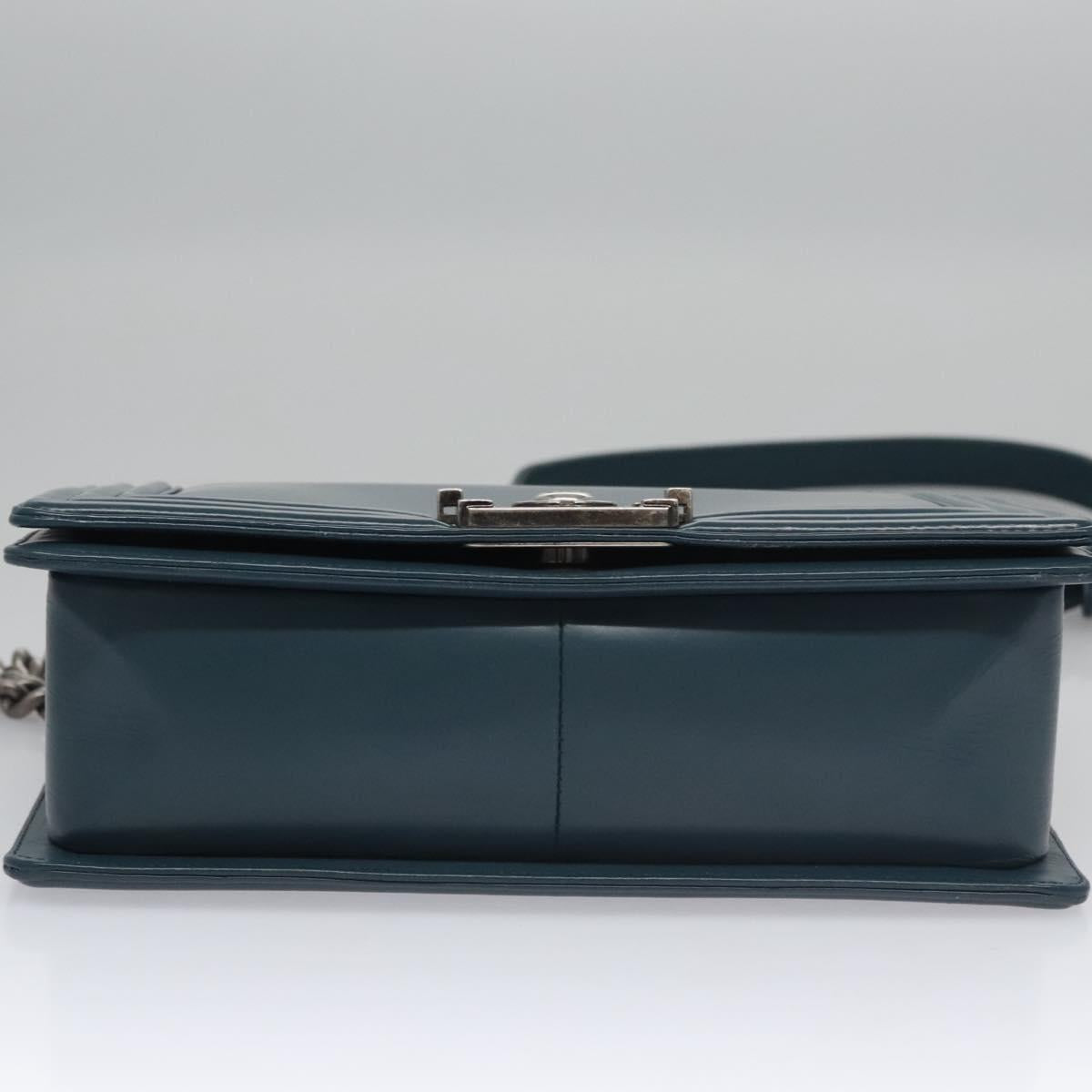 CHANEL Chain Matelasse Boy Chanel Shoulder Bag Leather Blue CC BA247A