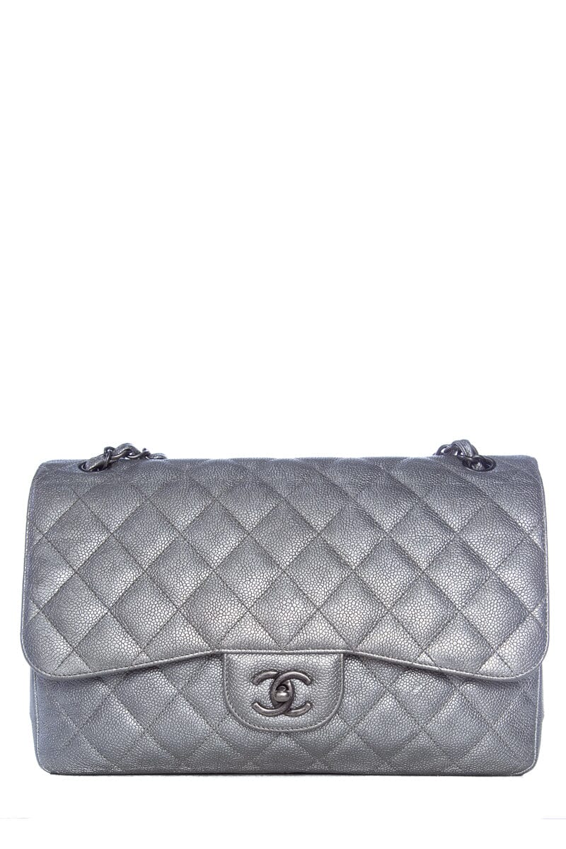 Chanel Silver Caviar Jumbo RHW Handbag