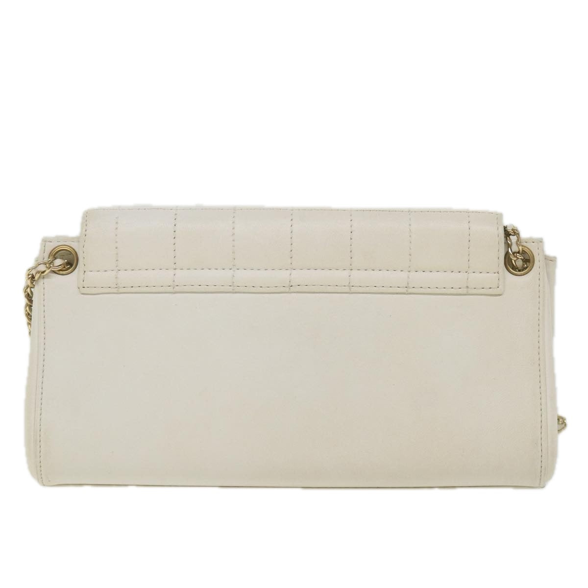 CHANEL Choco Bar line Chain Shoulder Bag Leather White CC bs10047