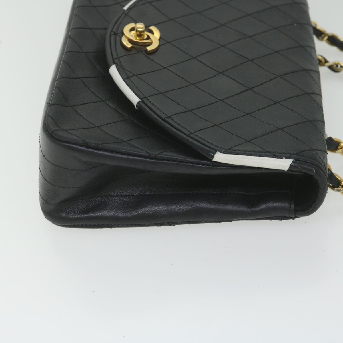 CHANEL Matelasse Chain Shoulder Bag Lamb Skin Black White CC bs10325