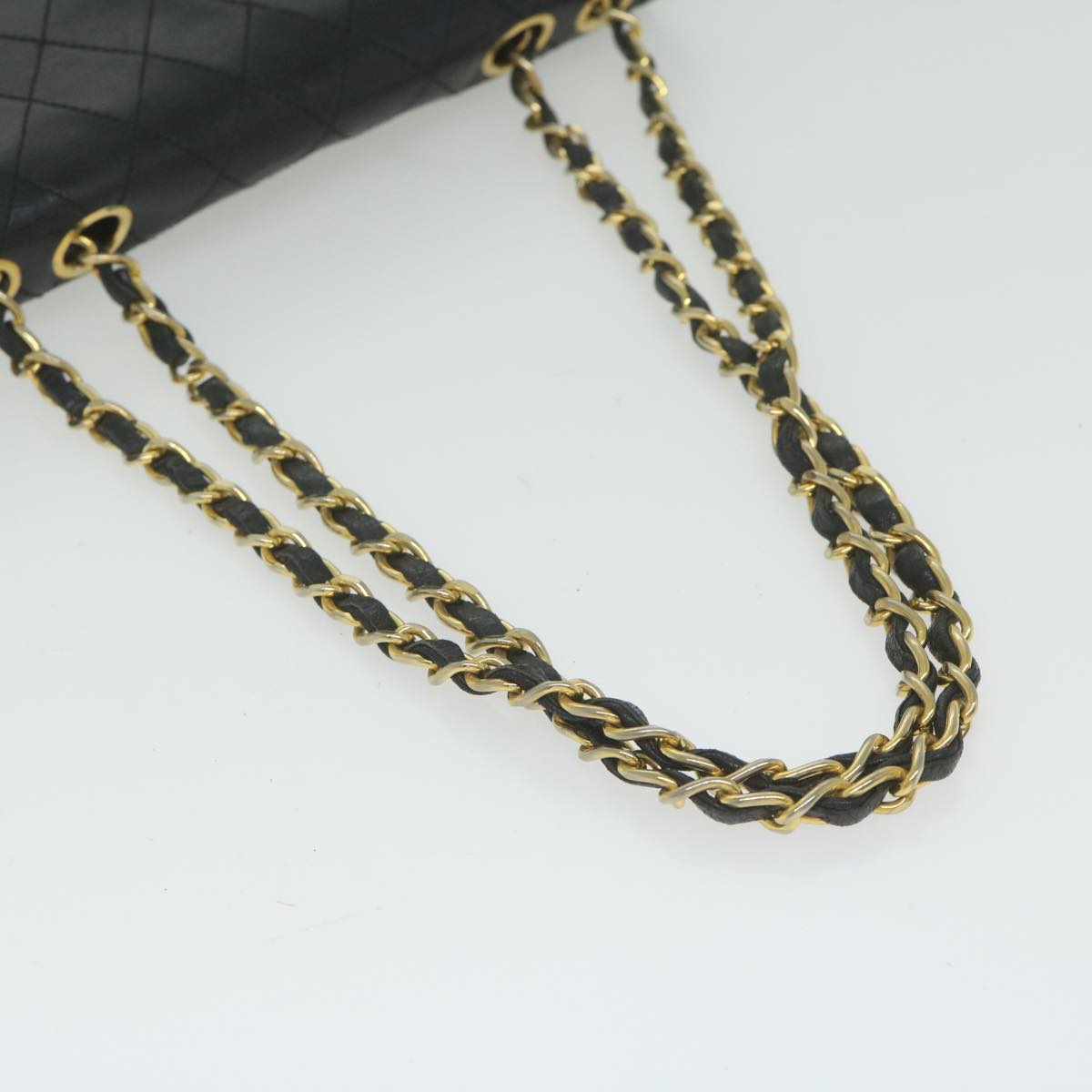CHANEL Matelasse Chain Shoulder Bag Lamb Skin Black White CC bs10325