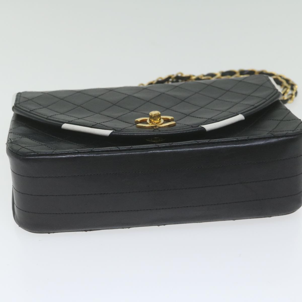 CHANEL Matelasse Chain Shoulder Bag Lamb Skin Black White CC bs10325