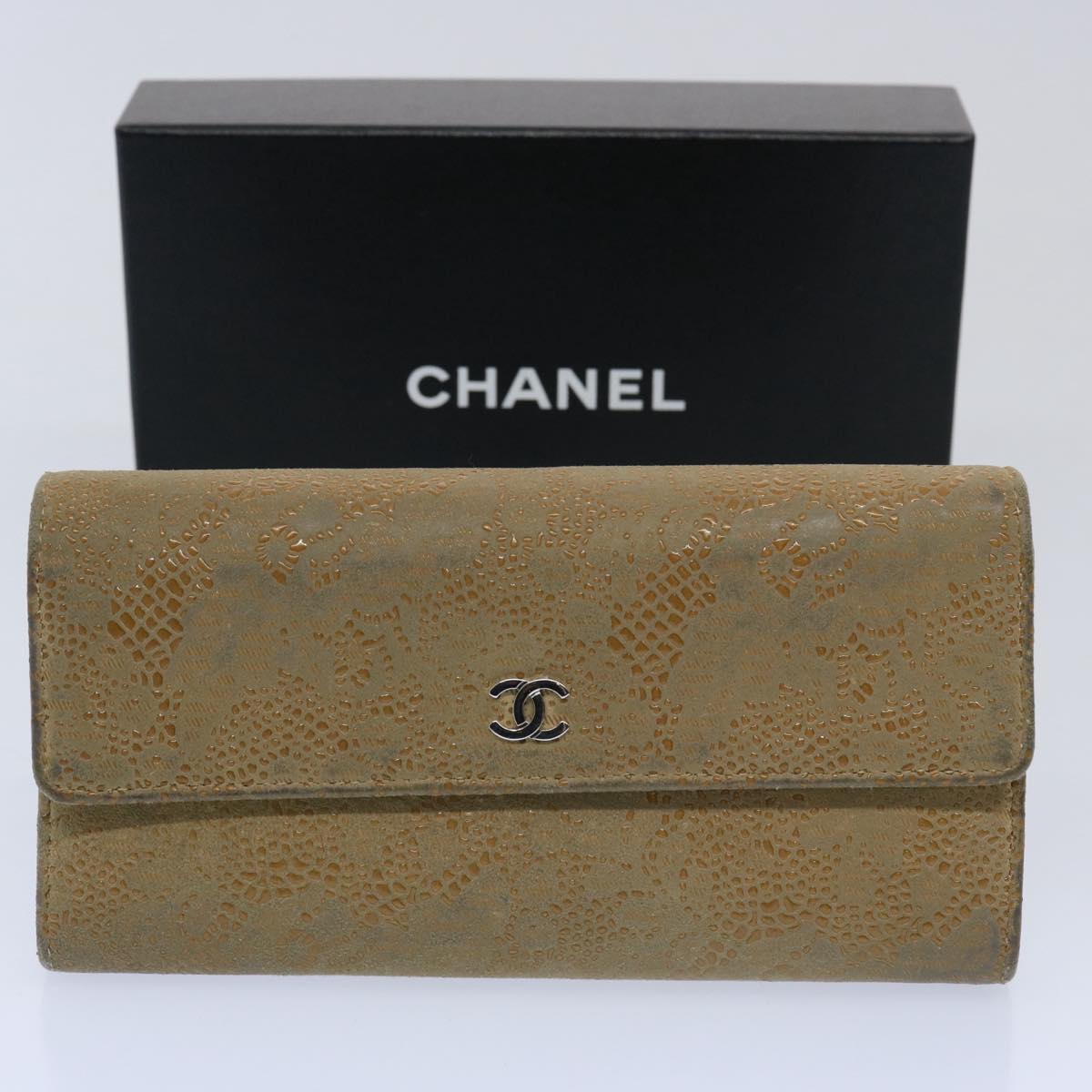 CHANEL Long Wallet Suede Beige CC bs10744