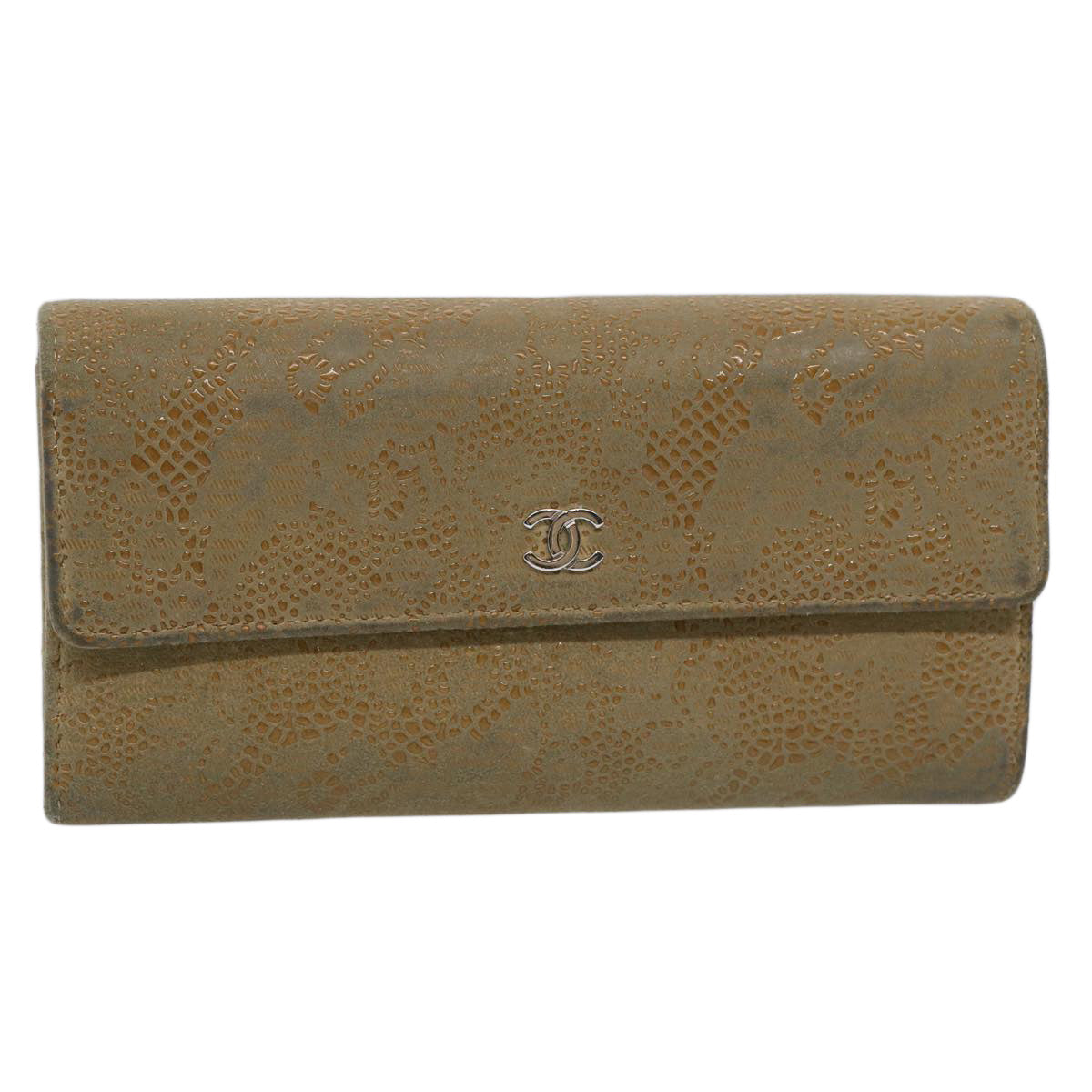 CHANEL Long Wallet Suede Beige CC bs10744