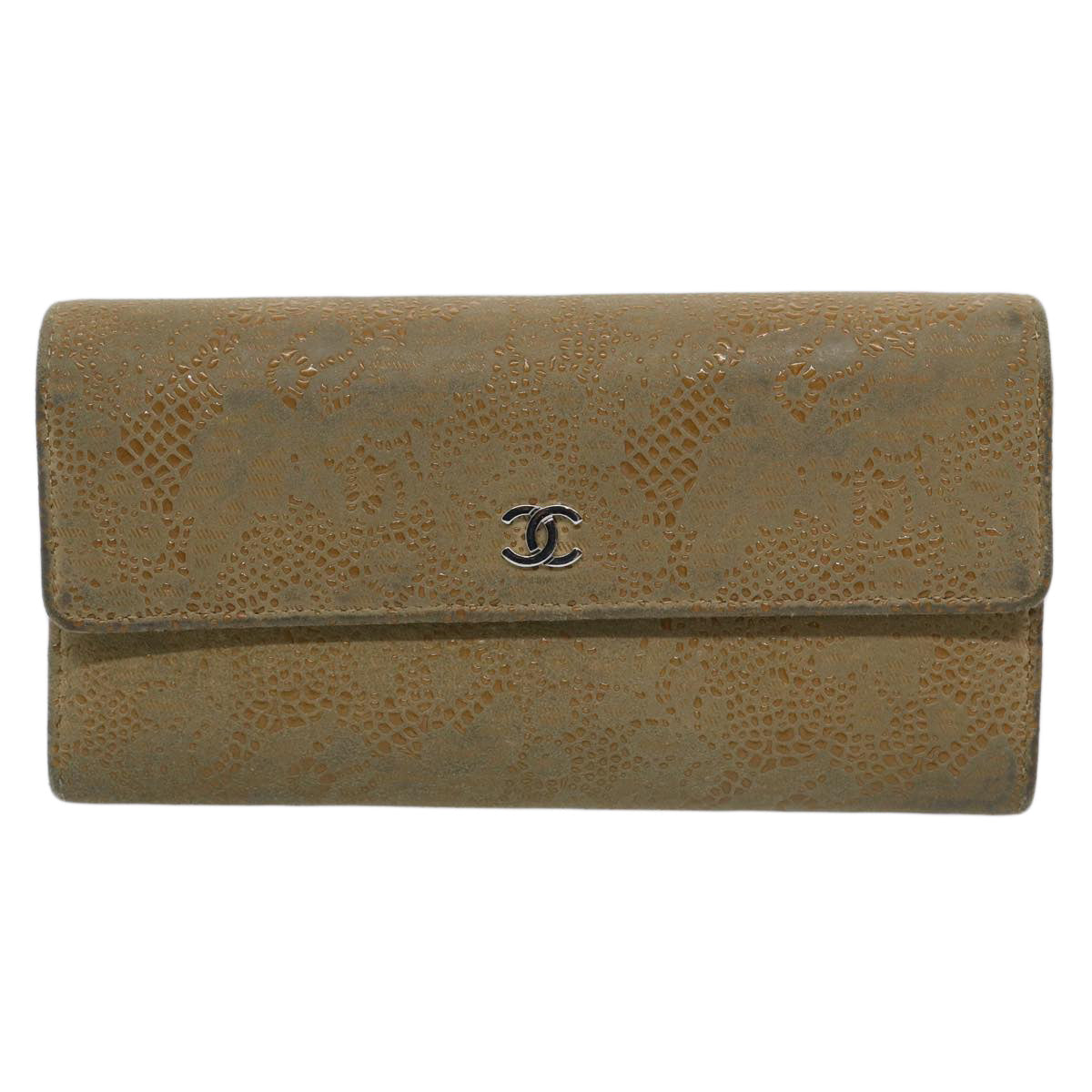 CHANEL Long Wallet Suede Beige CC bs10744