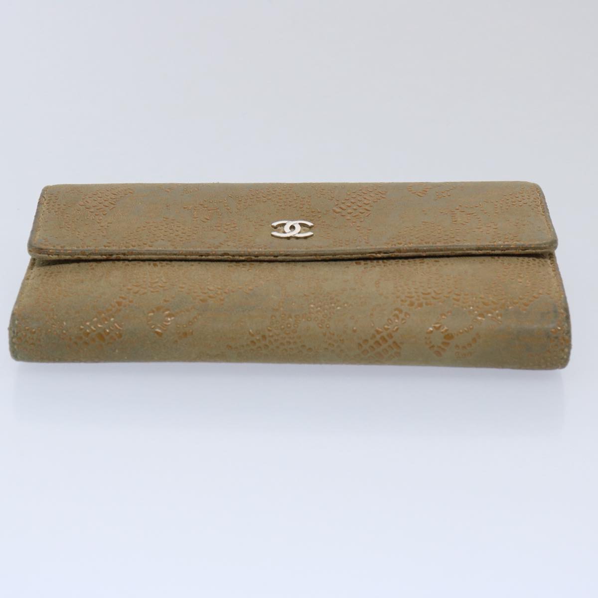 CHANEL Long Wallet Suede Beige CC bs10744