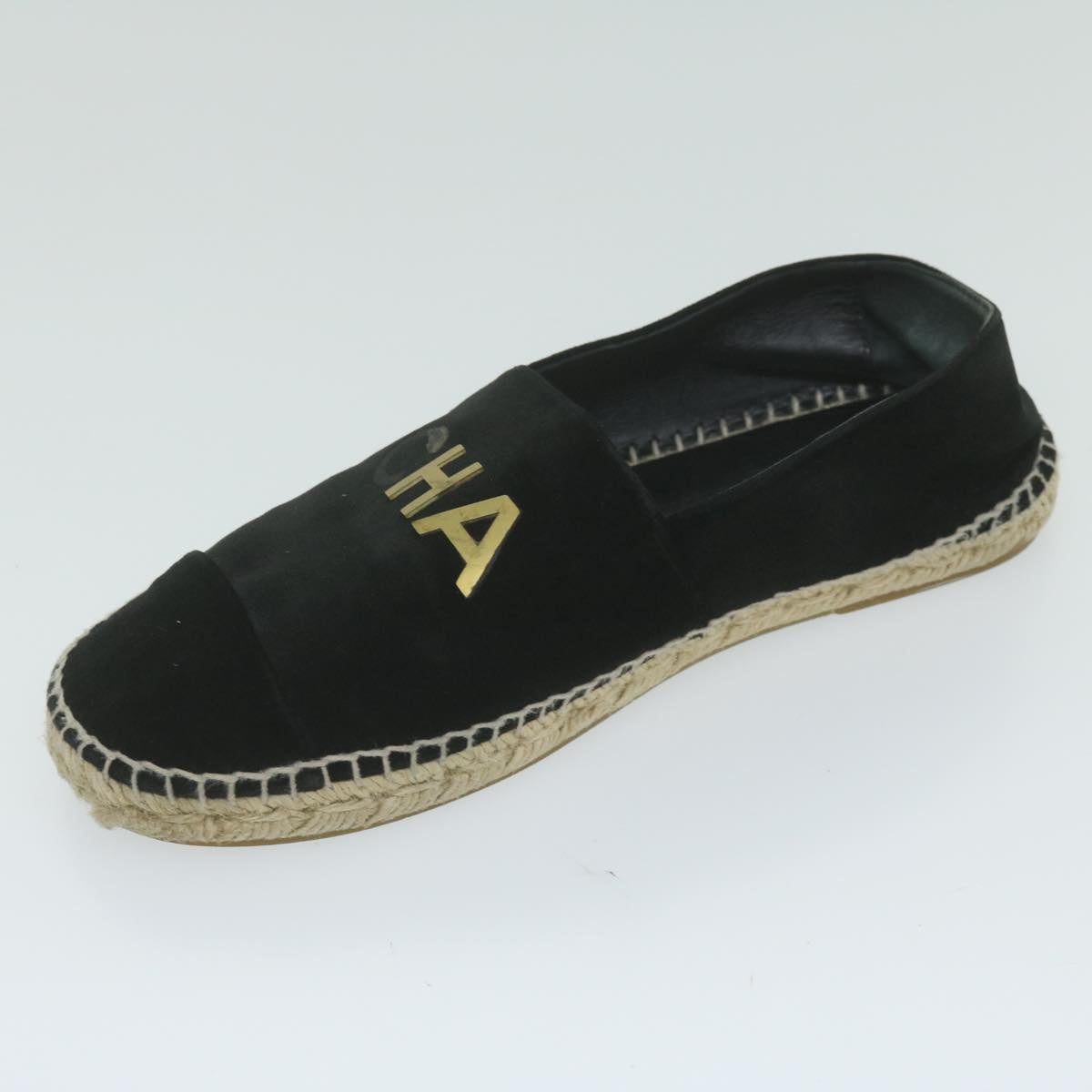 CHANEL Pumps Shoes Velor 38 Black CC bs10973