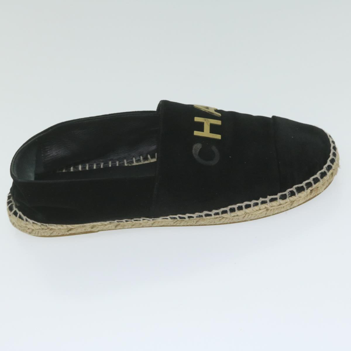 CHANEL Pumps Shoes Velor 38 Black CC bs10973