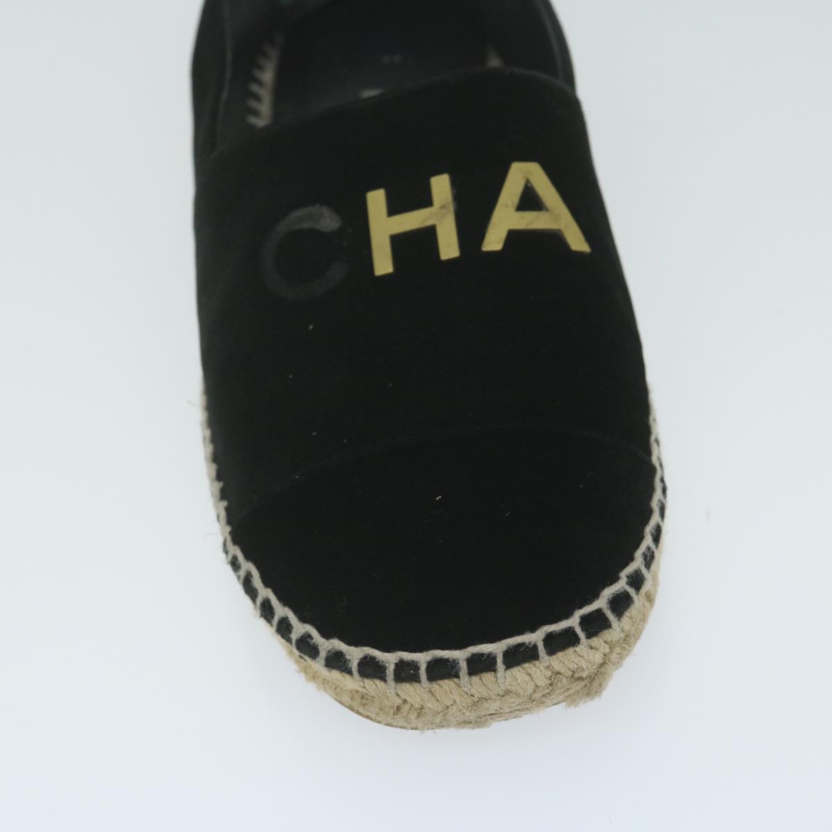 CHANEL Pumps Shoes Velor 38 Black CC bs10973