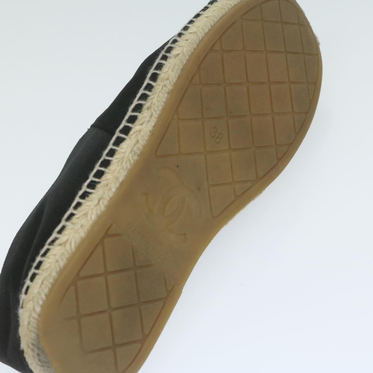 CHANEL Pumps Shoes Velor 38 Black CC bs10973