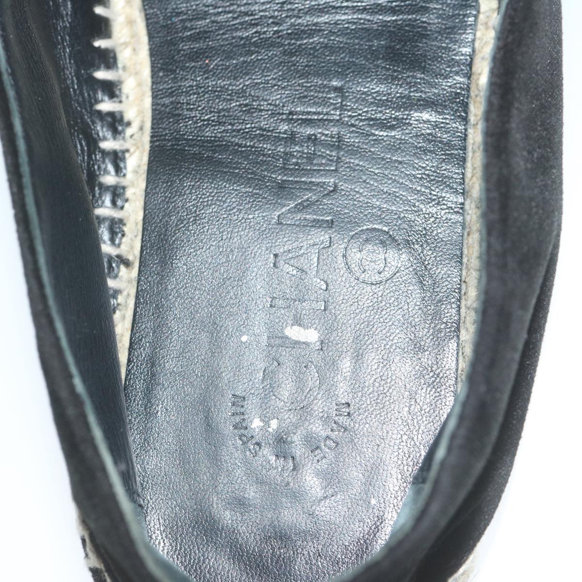 CHANEL Pumps Shoes Velor 38 Black CC bs10973