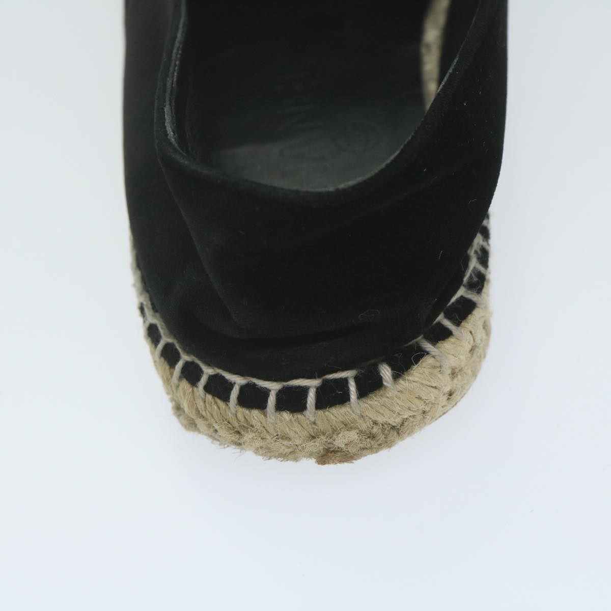 CHANEL Pumps Shoes Velor 38 Black CC bs10973