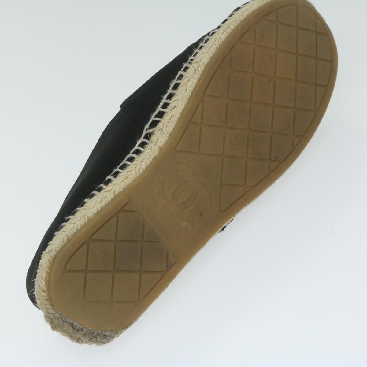 CHANEL Pumps Shoes Velor 38 Black CC bs10973