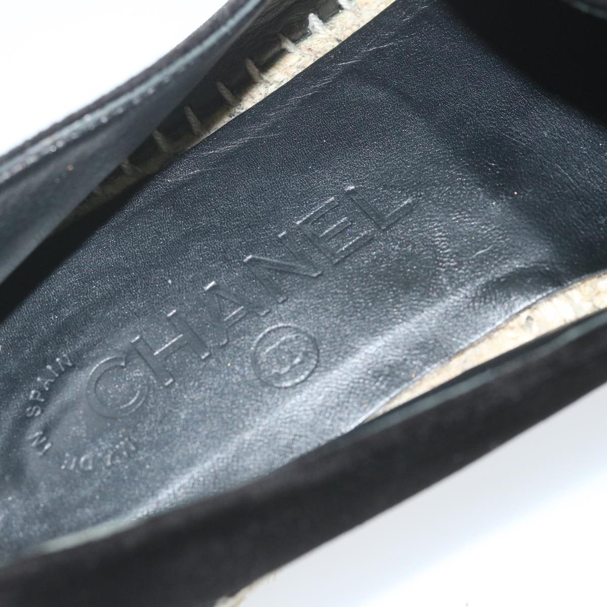 CHANEL Pumps Shoes Velor 38 Black CC bs10973