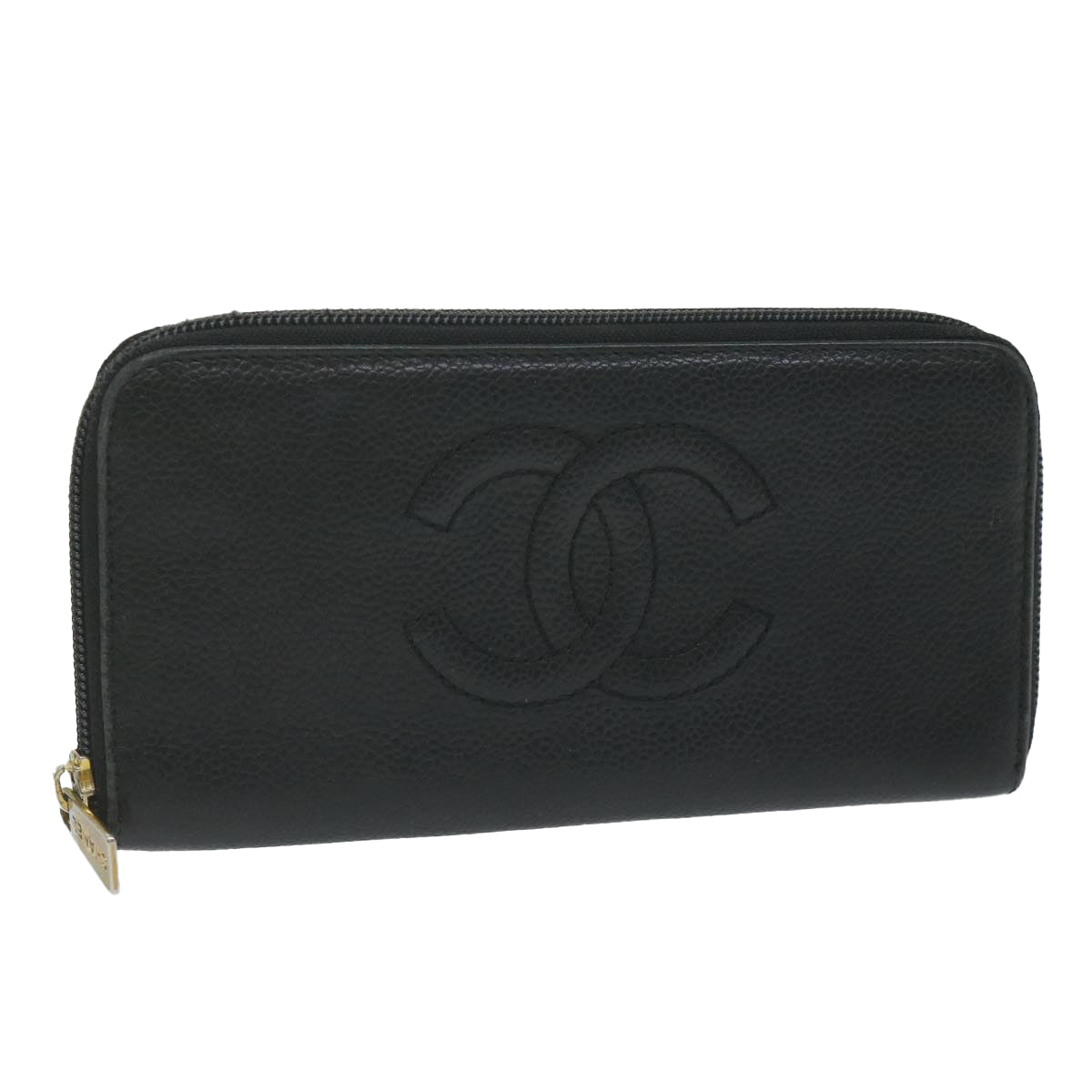 CHANEL Long Wallet Caviar Skin Black CC bs11198