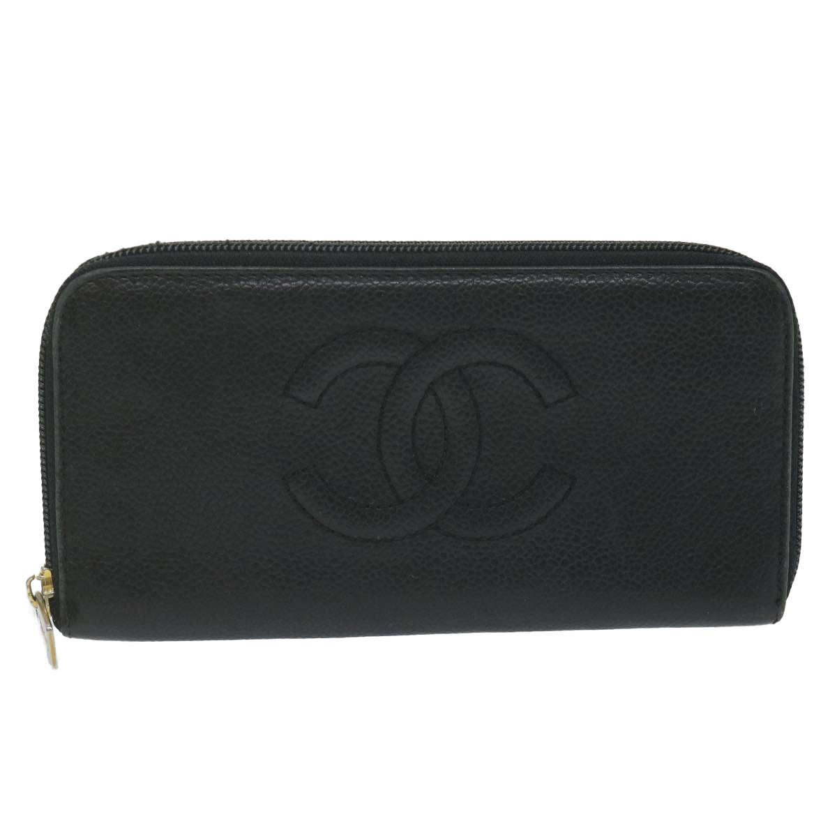 CHANEL Long Wallet Caviar Skin Black CC bs11198