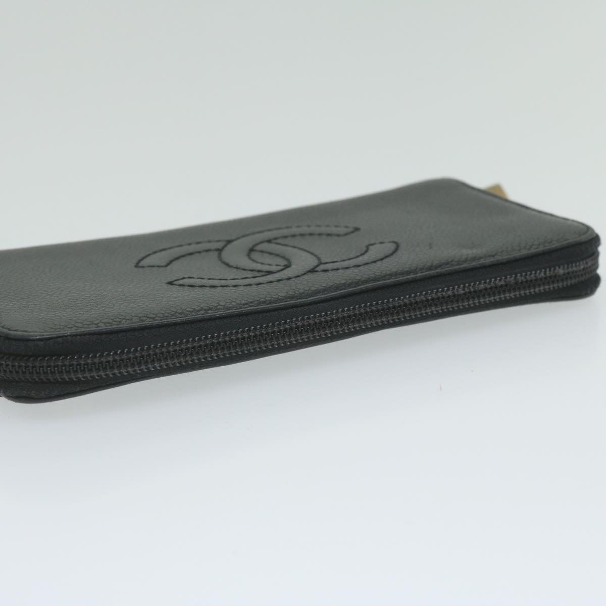 CHANEL Long Wallet Caviar Skin Black CC bs11198